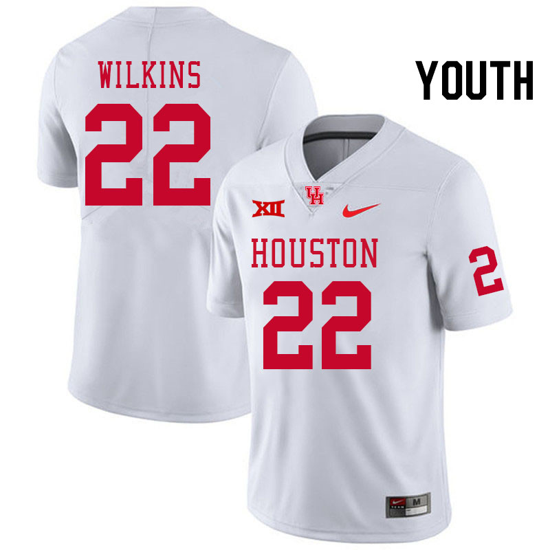 Youth #22 Laine Wilkins Houston Cougars Big 12 XII College Football Jerseys Stitched-White